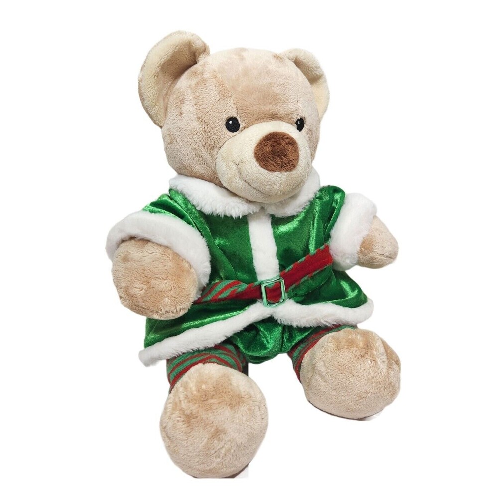 Vtg. Build A Bear 15" Plush Teddy Christmas Elf 2 Pc. Costume Clothes Sounds